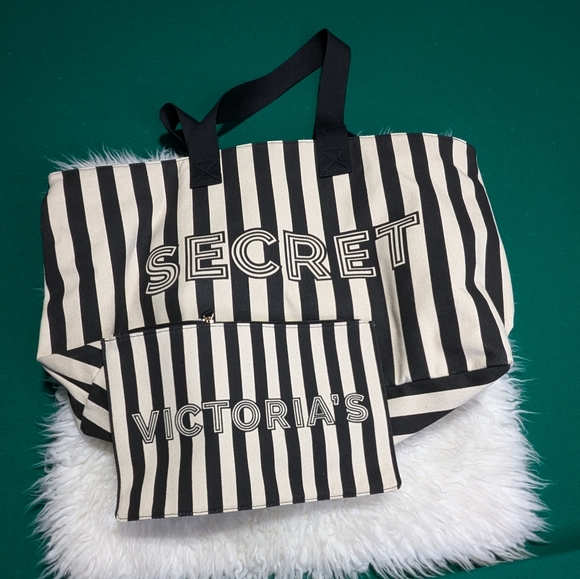 Victoria's Secret Black and White Striped Tote - Picture 4 of 5